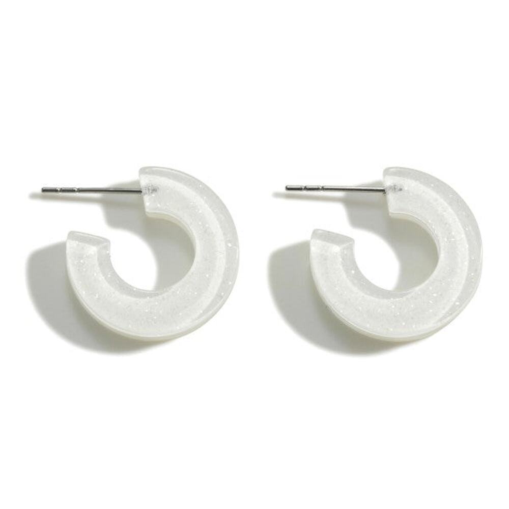 Resin Glitter Huggie Hoop Earrings | White | Dainty Everyday Hoops